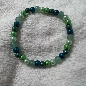 Handmade Shades of Green Beaded Bracelet with Green Aventurine, Size 7”
